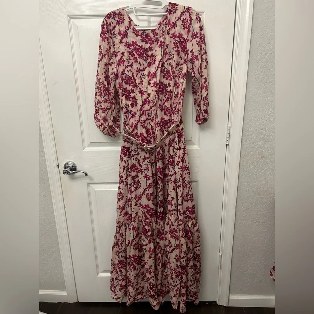 ! Samantha Sung  floral pocket dress belted with pleated scarf